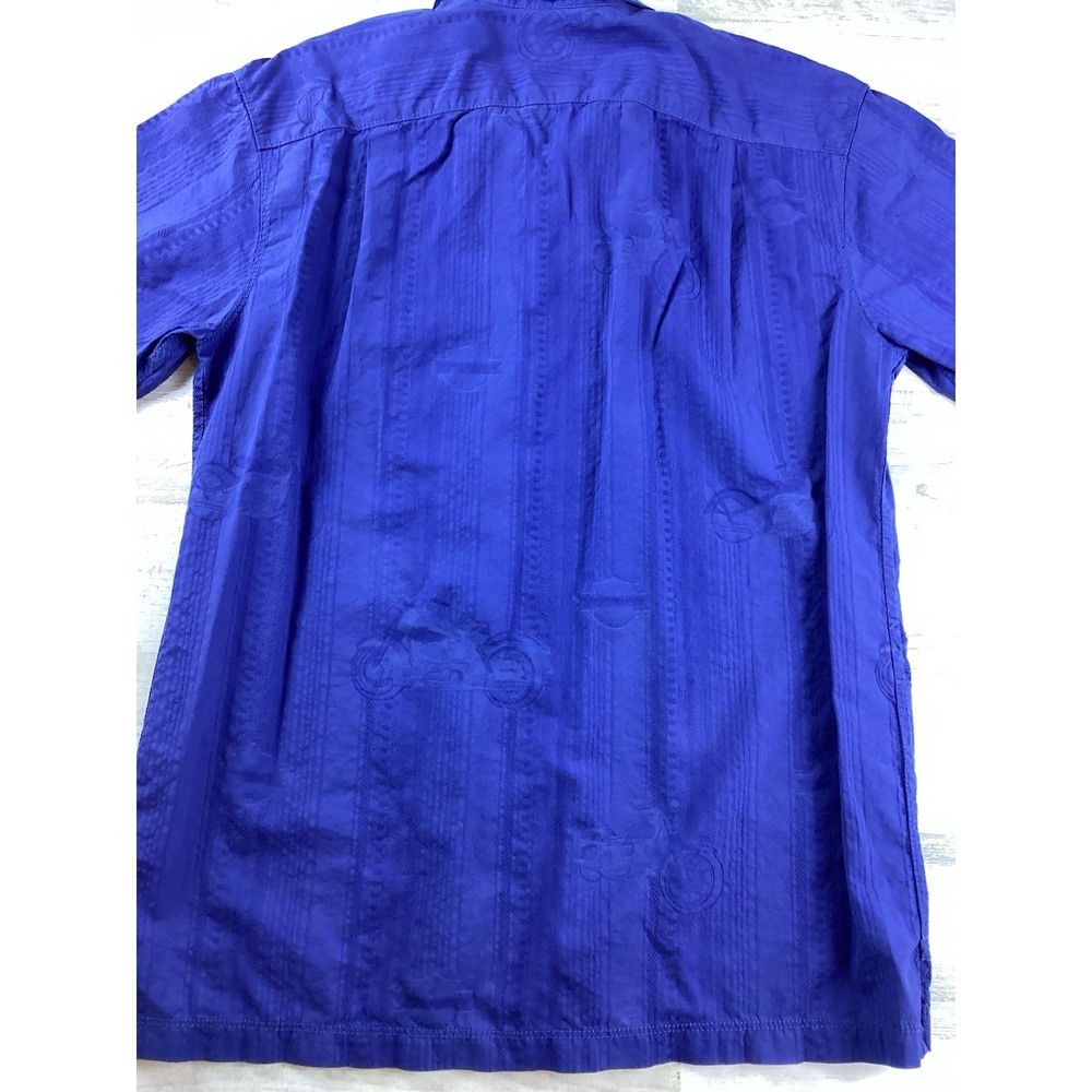 Harley Davidson Blue SS Mens Med Tone-on-Tone Motorcyle Graphics Button Up - Picture 10 of 12